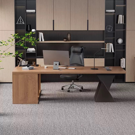 One-Piece Modern Solid Wood Executive Desk - Large CEO & Boss Office Desk, Minimalist Design-HZB202