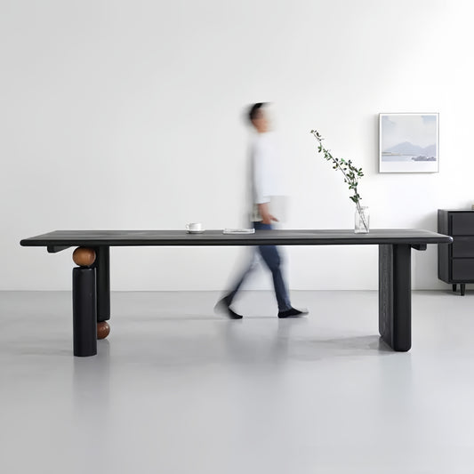 Black Modern Minimalist Solid Wood Desk - Designer Meeting & Conference Table, Rectangle Office Desk-HUB201