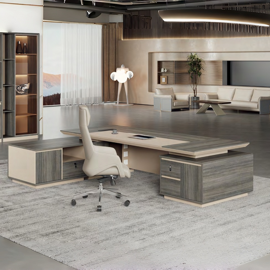 Modern Large Computer Boss Desk with Drawer Storage Wooden Commercial Furniture Office Table L-Shaped Desk-05-9232