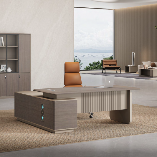 L-Shaped Manager Desk | Corner Unit + Side Cabinet, Small Supervisor Office Area-18-B0216