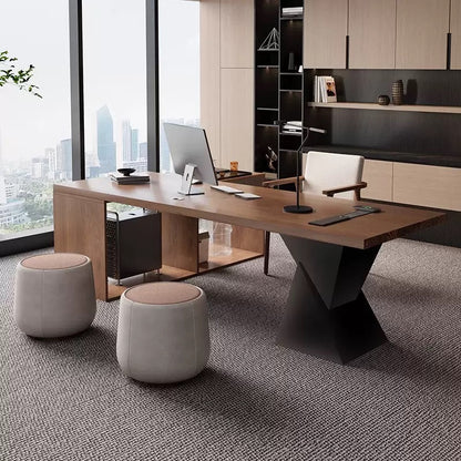 One-Piece Modern Solid Wood Executive Desk - Large CEO & Boss Office Desk, Minimalist Design-HZB202