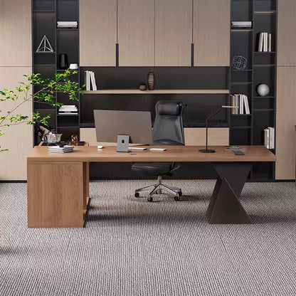 One-Piece Modern Solid Wood Executive Desk - Large CEO & Boss Office Desk, Minimalist Design-HZB202