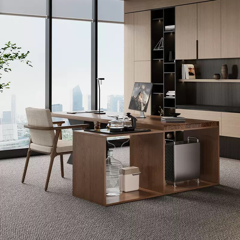 One-Piece Modern Solid Wood Executive Desk - Large CEO & Boss Office Desk, Minimalist Design-HZB202