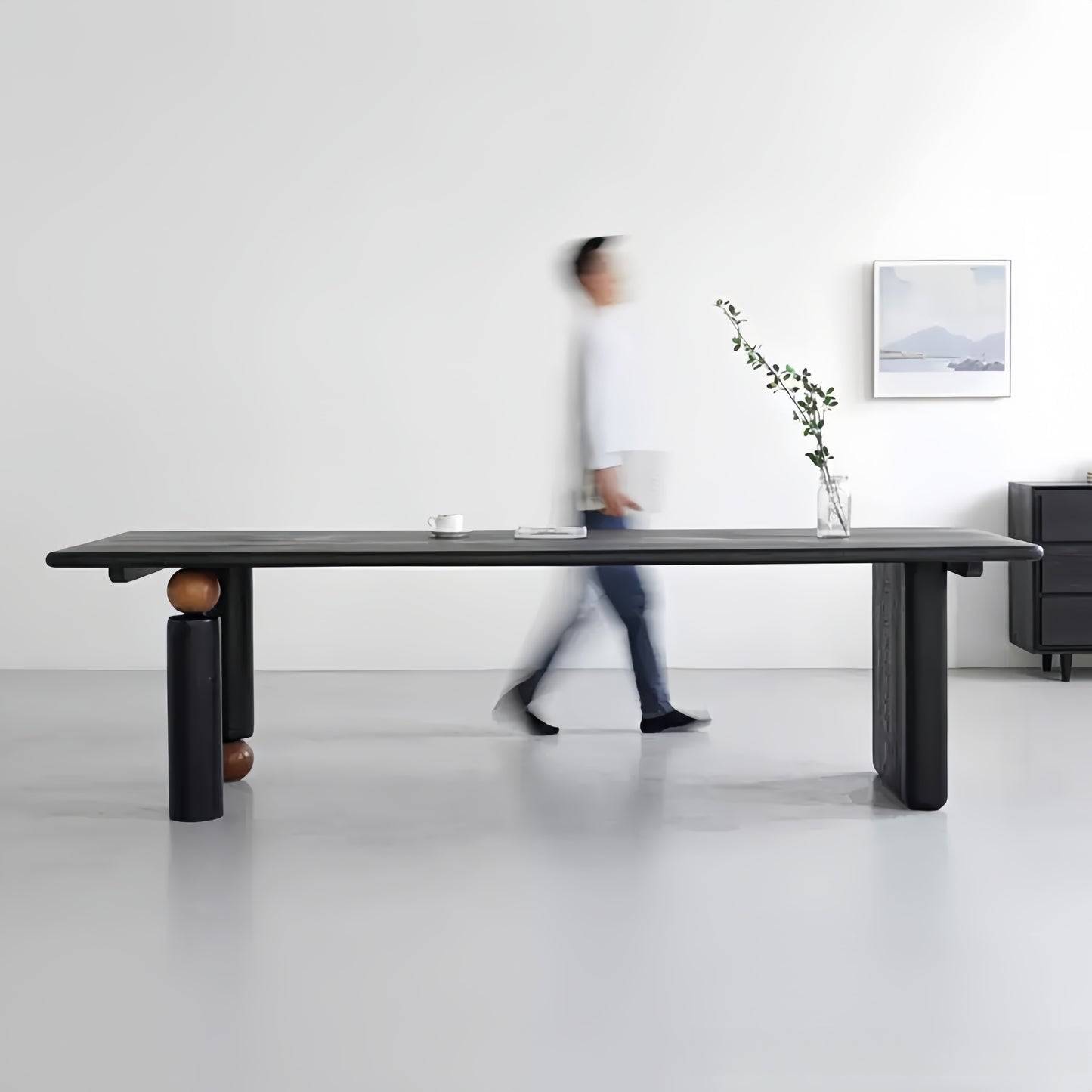 Black Modern Minimalist Solid Wood Desk - Designer Meeting & Conference Table, Rectangle Office Desk-HUB201
