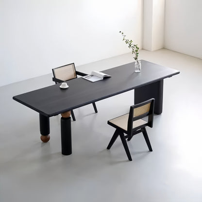 Black Modern Minimalist Solid Wood Desk - Designer Meeting & Conference Table, Rectangle Office Desk-HUB201
