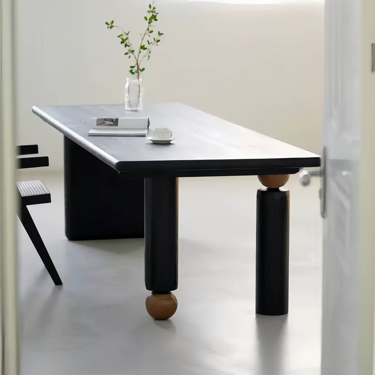 Black Modern Minimalist Solid Wood Desk - Designer Meeting & Conference Table, Rectangle Office Desk-HUB201
