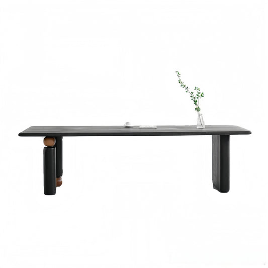 Black Modern Minimalist Solid Wood Desk - Designer Meeting & Conference Table, Rectangle Office Desk-HUB201