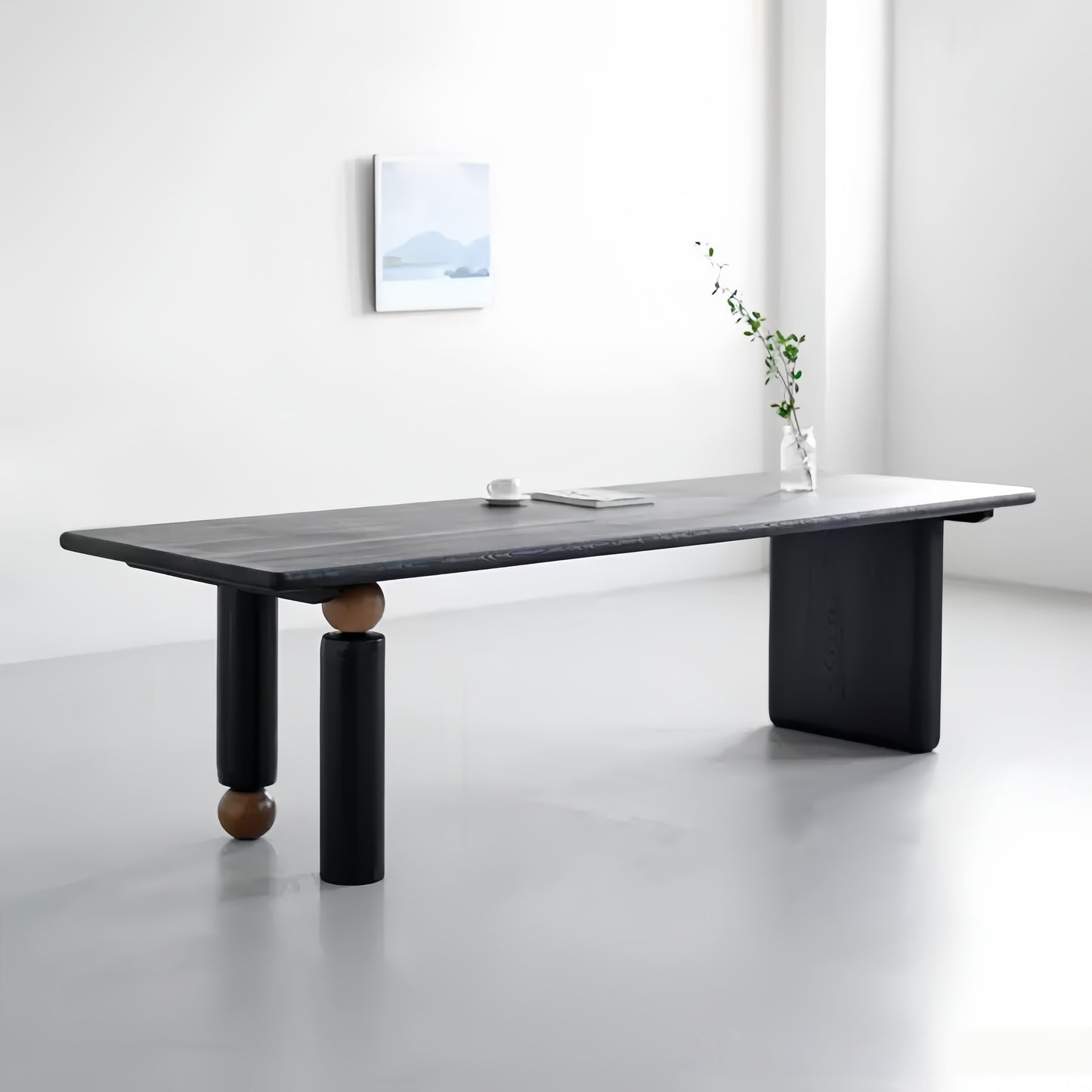 Black Modern Minimalist Solid Wood Desk - Designer Meeting & Conference Table, Rectangle Office Desk-HUB201