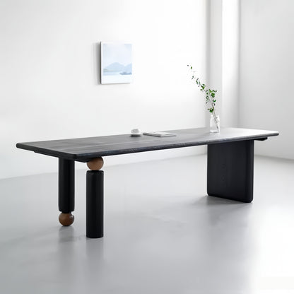 Black Modern Minimalist Solid Wood Desk - Designer Meeting & Conference Table, Rectangle Office Desk-HUB201