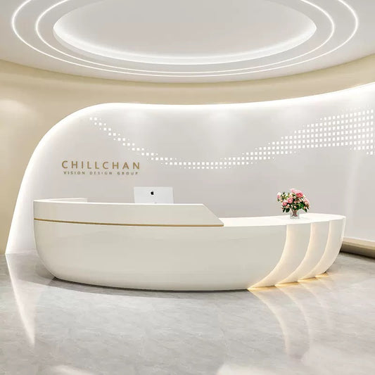 Customizable Reception Desk for Office & Lobby - Modular Front Desk with Logo, Tailored Corporate Design-HIK203