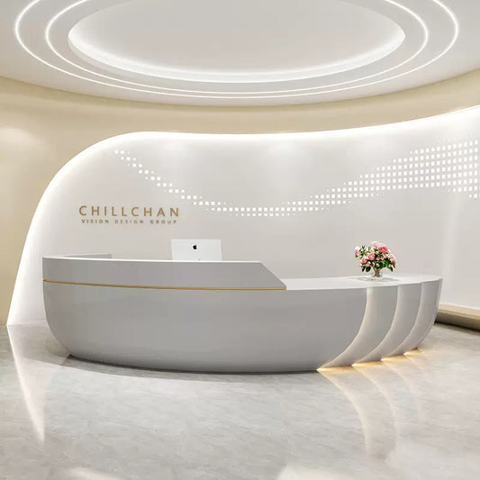 Customizable Reception Desk for Office & Lobby - Modular Front Desk with Logo, Tailored Corporate Design-HIK203