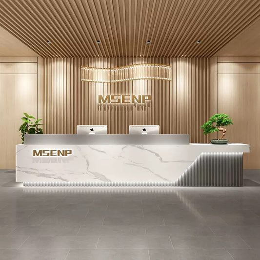 Customizable Reception Desk for Office & Lobby - Modular Front Desk with Logo, Tailored Corporate Design-HIK205