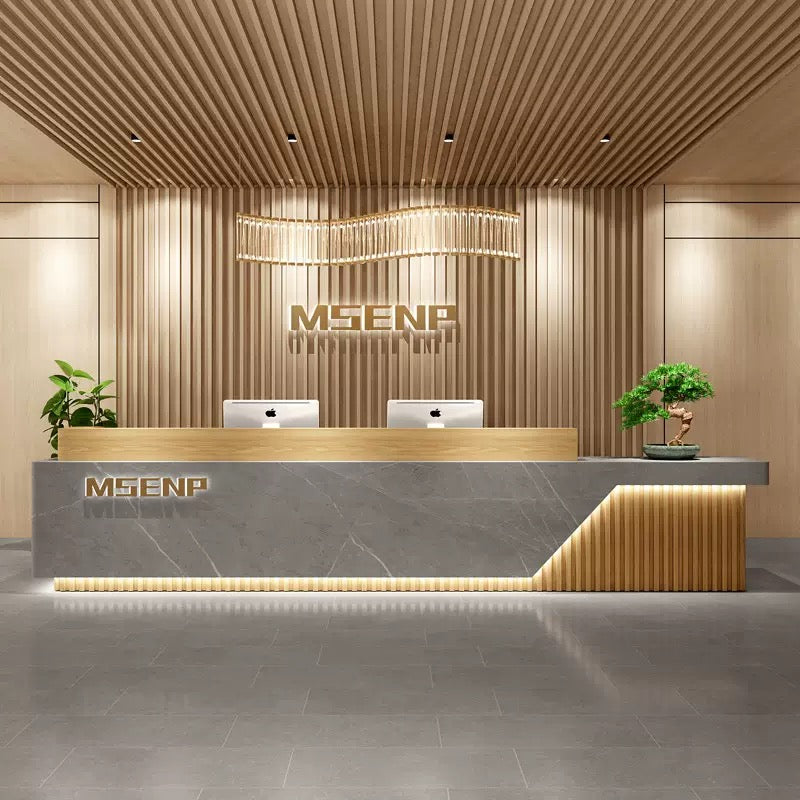 Customizable Reception Desk for Office & Lobby - Modular Front Desk with Logo, Tailored Corporate Design-HIK205