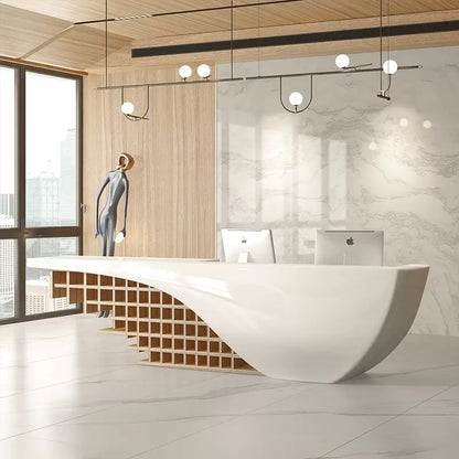 Customizable Reception Desk for Office & Lobby - Modular Front Desk with Logo, Tailored Corporate Design-HIK209