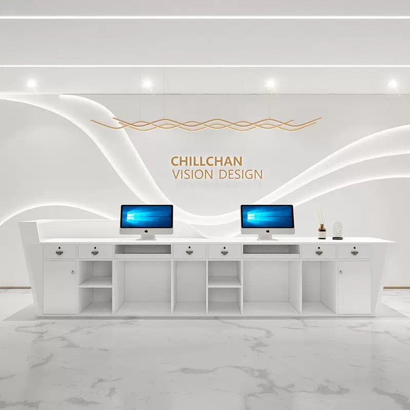 Customizable Reception Desk for Office & Lobby - Modular Front Desk with Logo, Tailored Corporate Design-HIK211