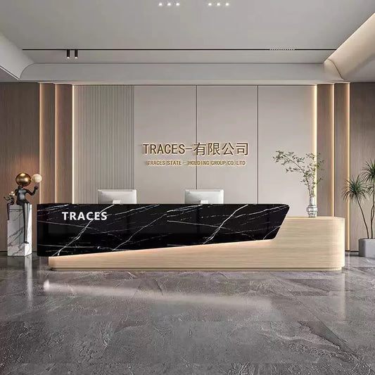 Customizable Reception Desk for Office & Lobby - Modular Front Desk with Logo, Tailored Corporate Design-HIK213