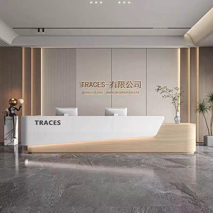 Customizable Reception Desk for Office & Lobby - Modular Front Desk with Logo, Tailored Corporate Design-HIK213