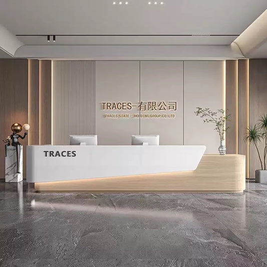 Customizable Reception Desk for Office & Lobby - Modular Front Desk with Logo, Tailored Corporate Design-HIK213
