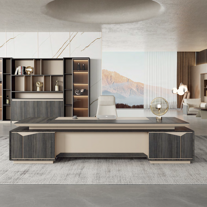 Modern Large Computer Boss Desk with Drawer Storage Wooden Commercial Furniture Office Table L-Shaped Desk-05-9232