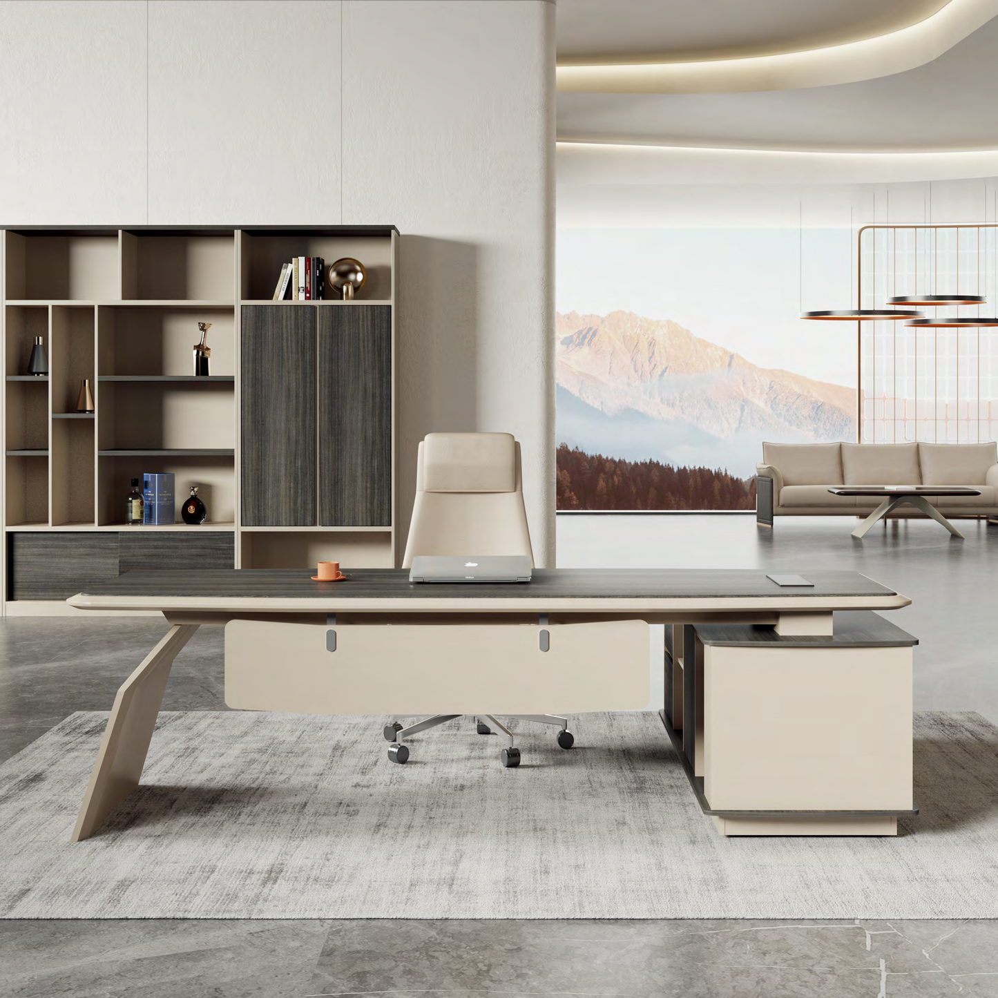 Modern Large Computer Boss Desk with Drawer Storage Wooden Commercial Furniture Office Table L-Shaped Desk-05-9924