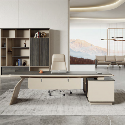 Modern Large Computer Boss Desk with Drawer Storage Wooden Commercial Furniture Office Table L-Shaped Desk-05-9924