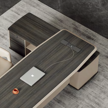 Modern Large Computer Boss Desk with Drawer Storage Wooden Commercial Furniture Office Table L-Shaped Desk-05-9924