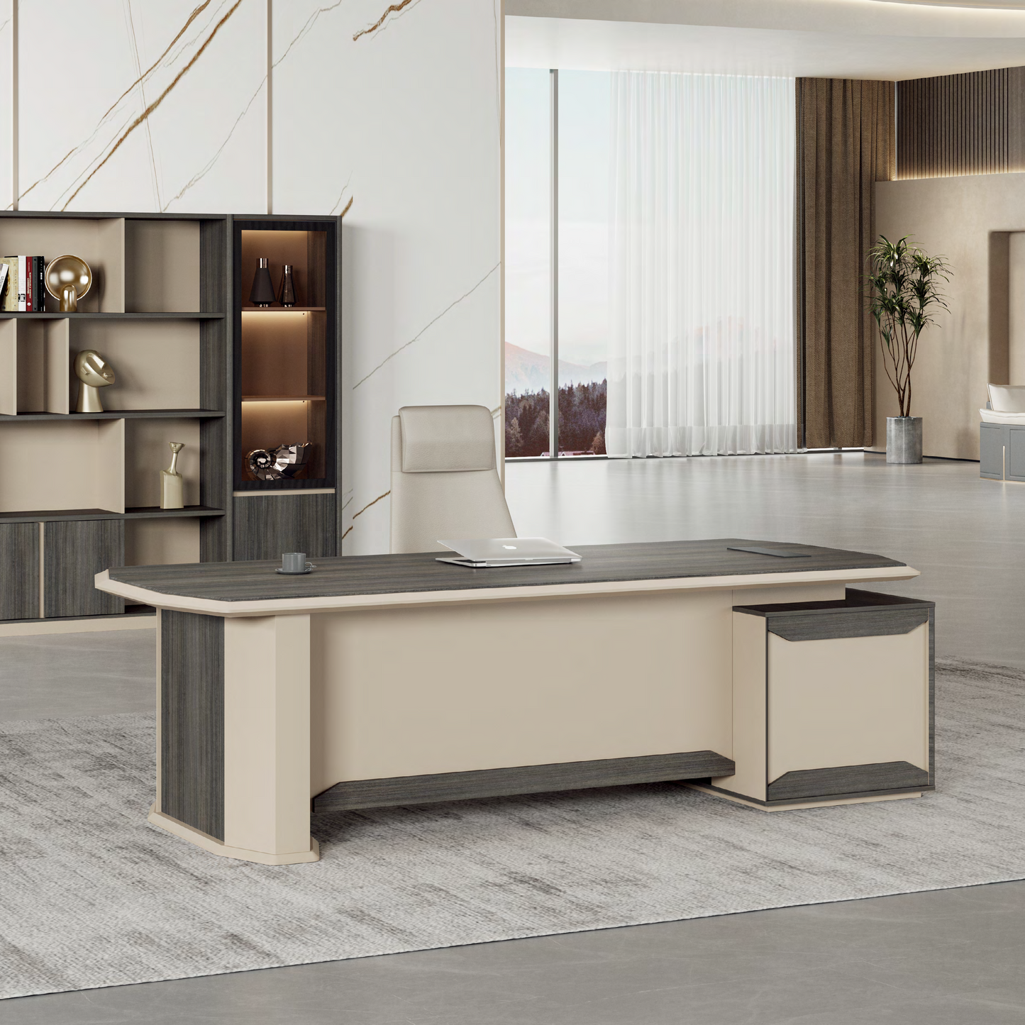 Modern Large Computer Manager/Boss/CEO Desk with Drawer Storage Wooden Commercial Furniture Office Table L-Shaped Desk-05-9124